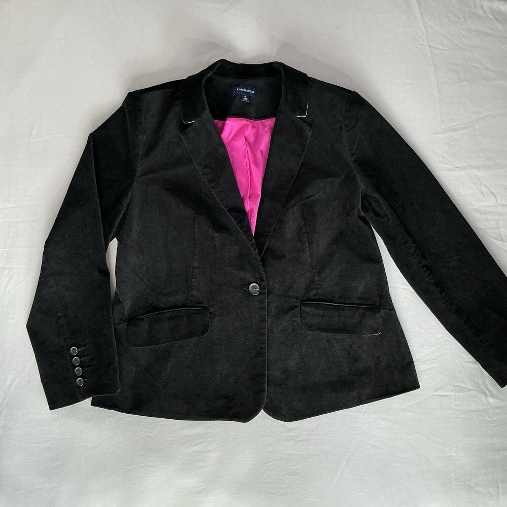 Charter Club Velveteen Blazer Jacket Black Women’s Size Petite 16 Edgy Corporate